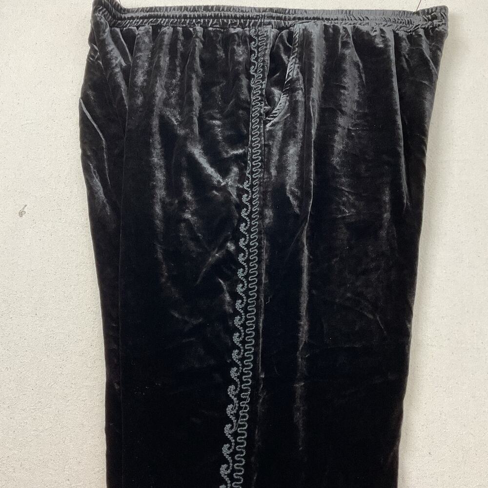 JW Los Angeles Black Velvet Joggers with bohemian embroidery Womens Large